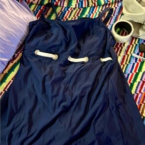 Navy Blue Bathing Suit with White Accents